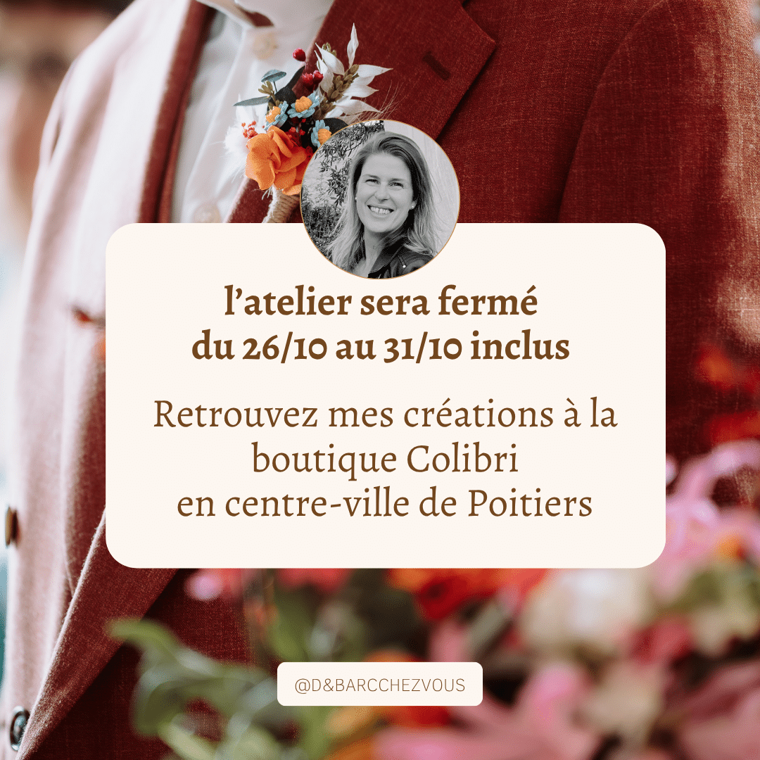 L'atelier sera fermé pour congés du 26 au 31 octobre